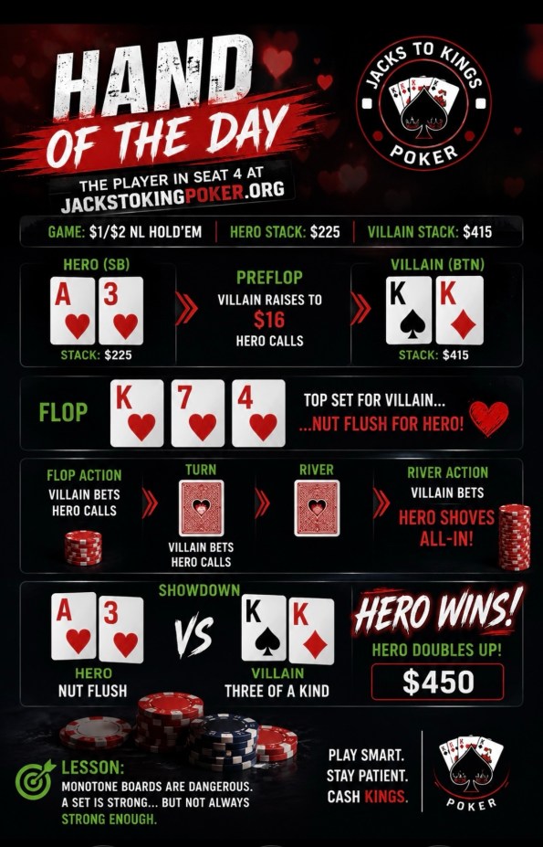 🃏 Hand of the Day: When Pocket Kings Walked Into a Flush